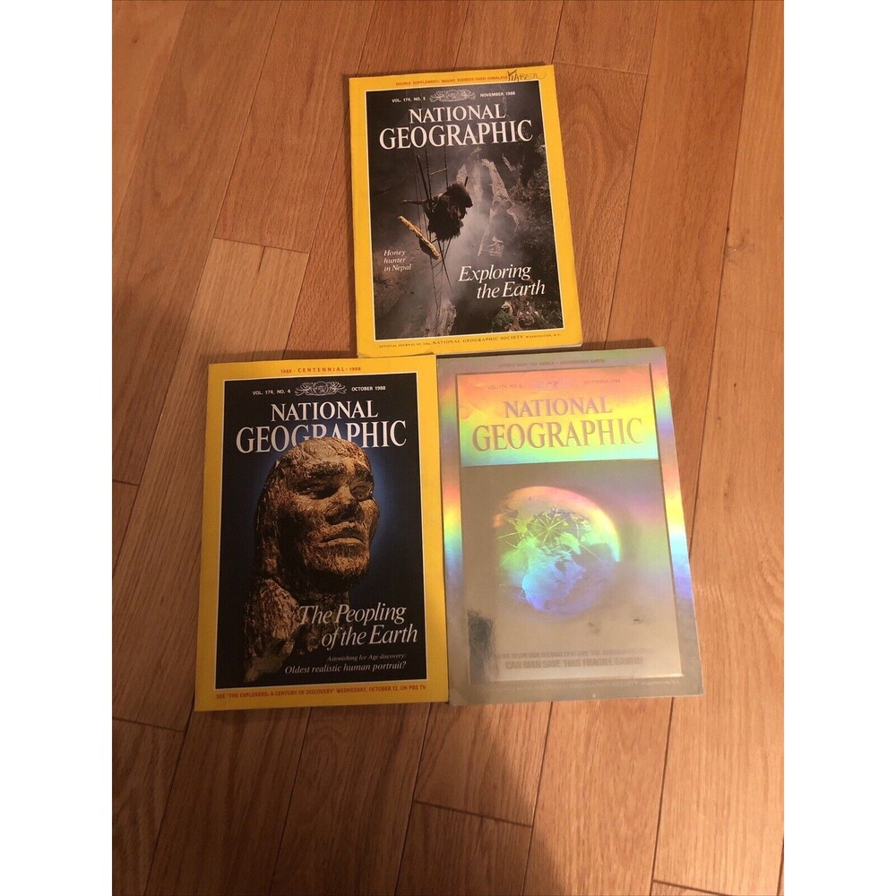 Vintage 1988 National Geographic Magazine Lot of 3 Issues Oct-Nov-Dec Rare